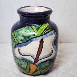 Talavera Mexican Folk Art Hand Painted Pottery Floral Calla Lily Vase 4"